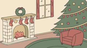 Cozy interior with Christmas decorations and fireplace vector