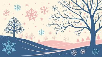 Winter landscape with trees and snowflakes vector