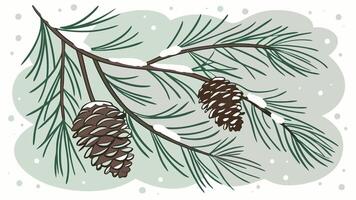 Christmas card with pine branches. cones. fir branches and snow. watercolor christmas card vector
