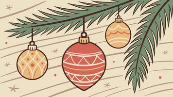 Christmas tree with ornaments hanging from branches vector