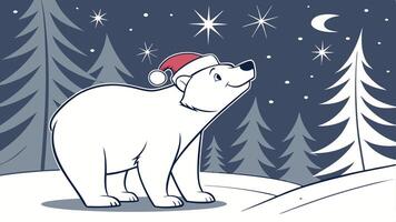A cartoon polar bear wearing a santa hat standing in the snow vector