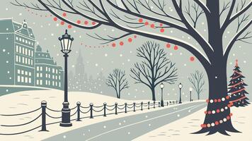 Winter Christmas background with snow and blurred light bokeh effect vector
