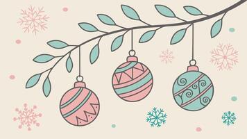 Pastel light color christmas frame with balls and snowflakes vector