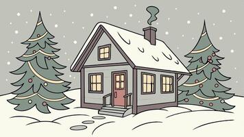 Little house in the snow with christmas trees. created with vector