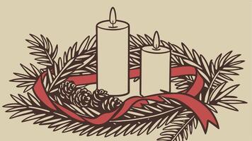 Close-up of advent wreath with two burning candles for second advent in preperation for christmas vector