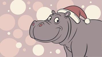 Hippo with christmas hat on bokeh bacground created with vector