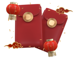 Chinese new year with 3D realistic red envelope, gold confetti, ornaments, red lanterns and chinese cloud for presentation, banner, Ads. Mid Autumn festival luxury concept. Year of the Snake png