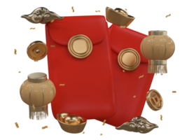 Chinese new year with 3D realistic red envelope, ornaments, gold coin, gold ingots, lanterns and chinese cloud for presentation, banner, Ads. Mid Autumn festive luxury concept. Year of the Snake png