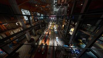 Efficient conveyor system operating in a factory workshop during daylight video