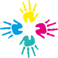 Colorful handprints in a circle icon on a transparent background png