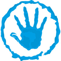 A blue handprint in a circle on a transparent background png