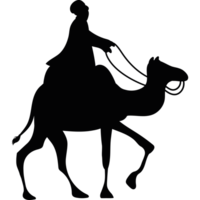 A silhouette of a man riding a camel icon on a transparent background png