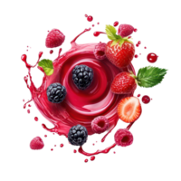 Vibrant berry juice swirl splash with fresh fruits isolated on a transparent background, Berry juice swirl splash isolated on transparent background png