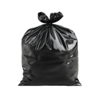 A black garbage bag isolated on a clean transparent background for waste disposal and recycling purposes, Black garbage bag isolated on transparent background png
