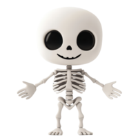 Cartoon boy in skeleton disguise standing alone with a playful expression against a transparent background, 3D cartoon boy disguised as skeleton, isolated on transparent background png
