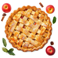 Delicious apple pie with a lattice crust and fresh apples on a transparent background, Apple pie isolated on transparent background png