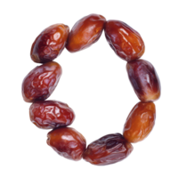 Arabian dates arranged in a crescent moon shape on a transparent background for an artistic presentation, Arabian dates fruit arranged in shape crescent moon, transparent background. png