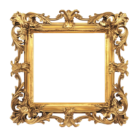 Antique golden frame with intricate detailing isolated on a transparent background for elegant decoration, Antique golden frame isolated on transparent background png