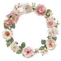Delicate wedding circle frame adorned with soft-hued roses for elegant celebrations, A wedding circle frame in soft hues, perfect for showcasing cherished moments isolated, transparent background. png