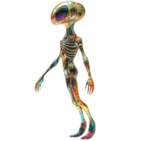 A stunning extraterrestrial being displaying vibrant colors and unique features on a plain transparent background, Beautiful Alien - Extraterrestrial Being on transparent background png