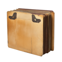 Vintage file folders stacked on a transparent background highlighting their rustic charm and historical significance, A vintage file folders, transparent background. png