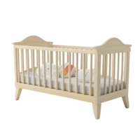 Cozy baby cot surrounded by colorful toys on a soft transparent background for a cheerful nursery atmosphere, Baby cot with toys on background, transparent background. png