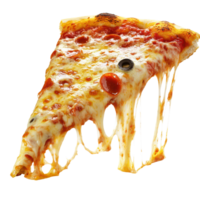 un delicioso rebanada de Pizza con elástico queso y pepperoni en un transparente antecedentes Perfecto para Pizza amantes, un rebanada de Pizza con elástico quesoaislado transparente antecedentes png