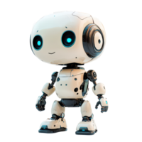 An adorable AI robot character with a charming smile stands against a plain transparent background, Adorable AI Robot Character on transparent background png
