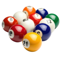 A collection of colorful billiard balls arranged on a transparent background for a game of pool or snooker, Billiard Balls, transparent background. png