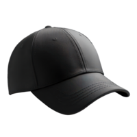 Simple black baseball cap against a clean transparent background highlighting its design and versatile style, Black baseball cap transparent background png