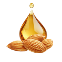 Almonds with a drop of oil on a transparent background highlighting healthy snacks and natural nutrition benefits, Almonds with an oil drop isolated on transparent background png