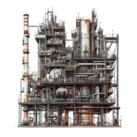 A large industrial factory filled with complex networks of pipes and tubes during daytime operations, a huge factory with many pipes and tubes in it, transparent background. png