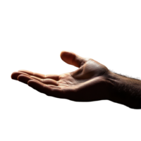 A Christian hand with an open palm engaged in prayer against a dark background, A Christian hand with open palm praying png