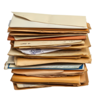 Stack of assorted envelopes containing bills and correspondence isolated on a transparent background, Bills envelopes stack isolated mails correspondence mail png