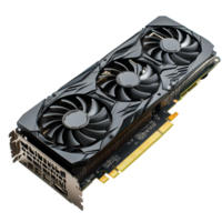 A powerful modern graphics card with advanced cooling features on a clean transparent background, A modern computer graphics card, transparent background. png