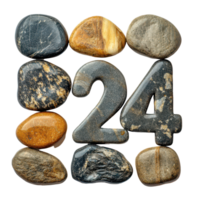 Colorful pebbles arranged to create the New Year number 2024 on a transparent background, 2024 New Year Number Made Pebbles on transparent background png