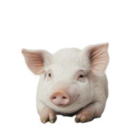 A small pig resting peacefully against a plain transparent background, showcasing its adorable features and curiosity, a small pig, transparent background. png