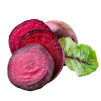Fresh beetroot slices with vibrant green leaf arranged against a clean transparent background, Beetroot slices with leaf isolated on transparent background png