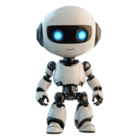 Adorable AI robot character standing on a transparent background, showcasing friendly design and bright blue eyes, Adorable AI Robot Character on transparent background png