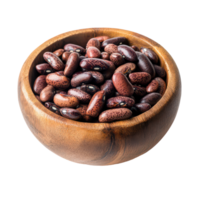 A rustic wooden bowl filled with assorted beans isolated against a clean transparent background for culinary use, beans in wood bowl islated on transparent background png