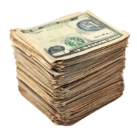 Stack of old American currency bills on a transparent background showcasing historical design and age, A stack old American currency, transparent background. png