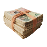 A neatly arranged bundle of banknotes wrapped in rubber bands on a transparent background, A bundle banknotes transparent background png