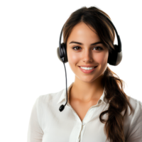 Young customer service agent smiling while wearing a headset against a transparent background, Beautiful young customer service agent, transparent background. png