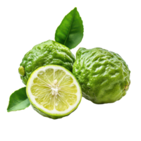 Fresh bergamot fruit with green leaves isolated on a clean transparent background showing its vibrant texture and color, Bergamot fruitisolated on transparent background png