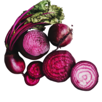 Freshly harvested beetroot vegetables arranged on a clean surface showcasing vibrant purple hues and textures, beetroot vegetables and half on transparent background png