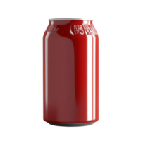 A vibrant red beverage can stands on a gray surface, showcasing its sleek design during a bright daylight setting, Beverage Can png