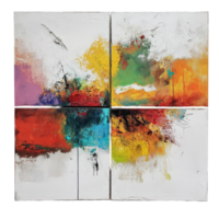Vibrant abstract art piece featuring a colorful four-panel painting with dynamic brushstrokes, Abstract Art Piece A Four-Panel Painting with Distinct Colors and Textures, transparent background. png