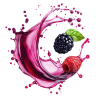Berry juice swirl splash isolated on a transparent background showcasing fresh raspberries and blackberries, Berry juice swirl splash isolated on transparent background png