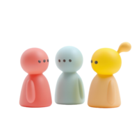 Minimalist icon figures in conversation with vibrant speech bubbles expressing thoughts and ideas, 3D Minimal Icon Figures with Speech Bubbles Isolated on transparent background png