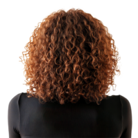 Woman with curly hair sitting on a transparent background, captured from behind in a serene moment of reflection, Back View Woman Sitting with Curly Hair on transparent background png